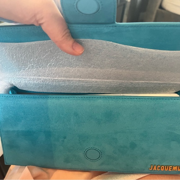 JACQUEMUS Le Bambino Long suede shoulder bag NWT DARK TURQUOISE - Picture 6 of 9